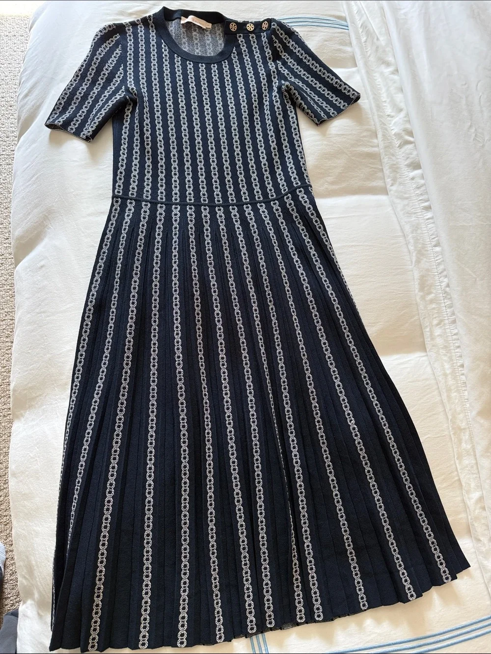 Tory Burch Gemini Link Jacquard Navy Midi Dress